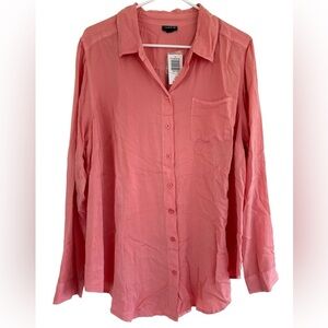 NWT Torrid Women's Coral Long Sleeve‎ Button Down Lightweight Blouse Size 1